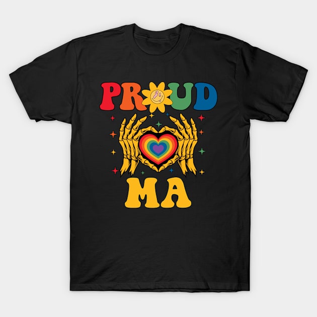 Rainbow Skeleton Heart Proud Ma LGBT Gay Lesbian Pride T-Shirt by Vixel Art